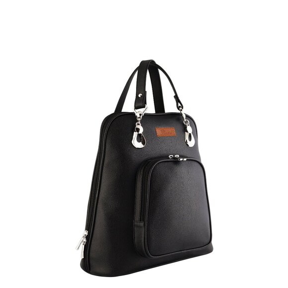 Women’s Black Vegan Leather Backpack – Top Handle Daypack - Picture 8 of 10
